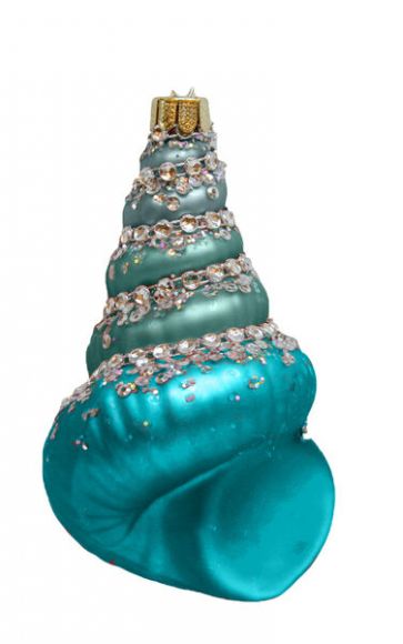 Blue Aqua Spiral Shell Orn Min/6