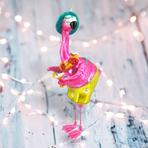 6.5" Flamingo w/Teal Hat Orn