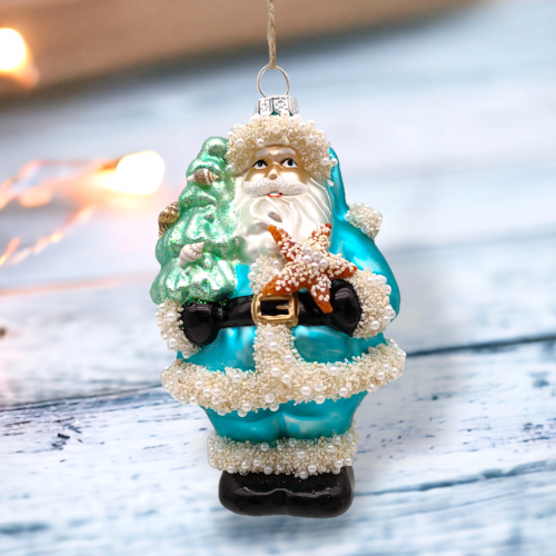 Blue Santa w/Tree Orn
