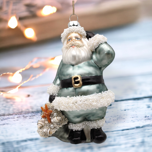 Blue / Tan Santa w/Bag Orn - Back in Stock 9/15/2023