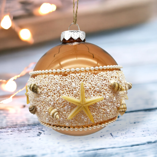 Bronze Glass Ball w/Beaded Band Orn