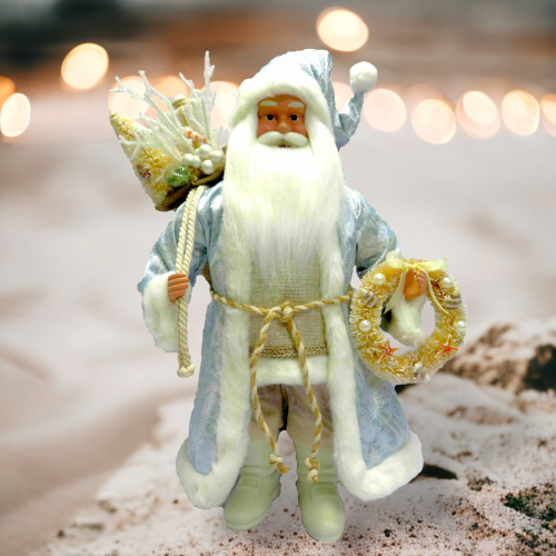 Blue / Tan Santa w/Wreath Tabletop - Back in Stock 9/15/2023