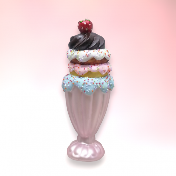 Retro Pink Ice Cream Sundae Orn - LOW IN STOCK