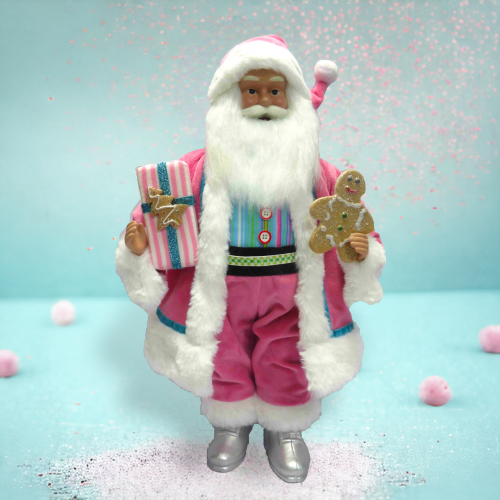 18" Pink Santa w/Present - LOW IN STOCK