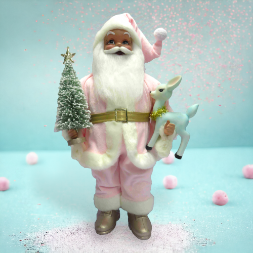 18" Pink Santa w/Blue Deer - LOW IN STOCK