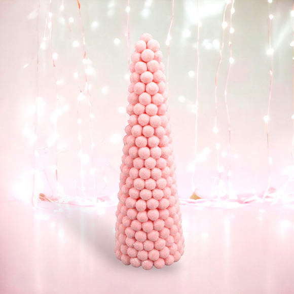 17in Pink Pom Pom Tree Cone