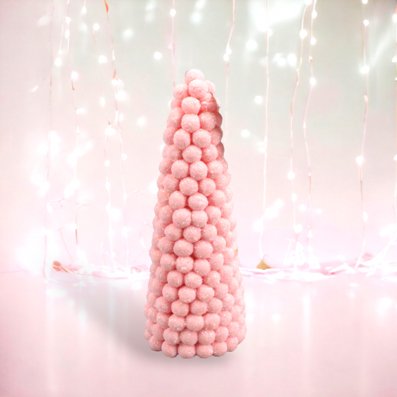 12in Pink Pom Pom Tree Cone