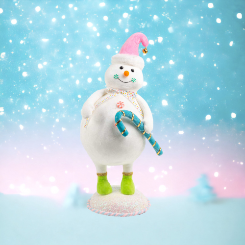 22" Snowman w/Blue Candy Cane