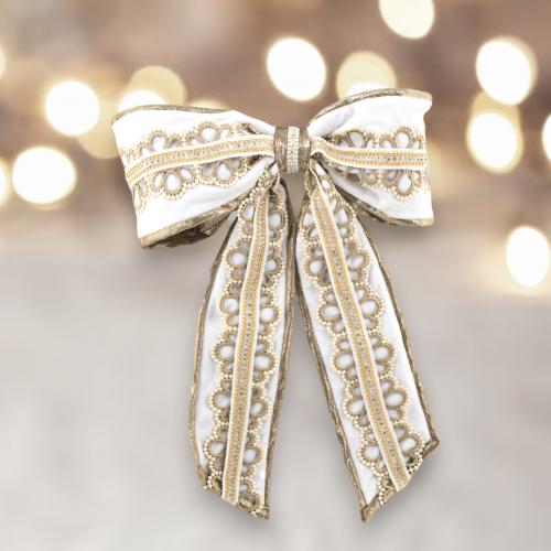 18" White/Gold Hanging Bow - Back in Stock 9/15/2023