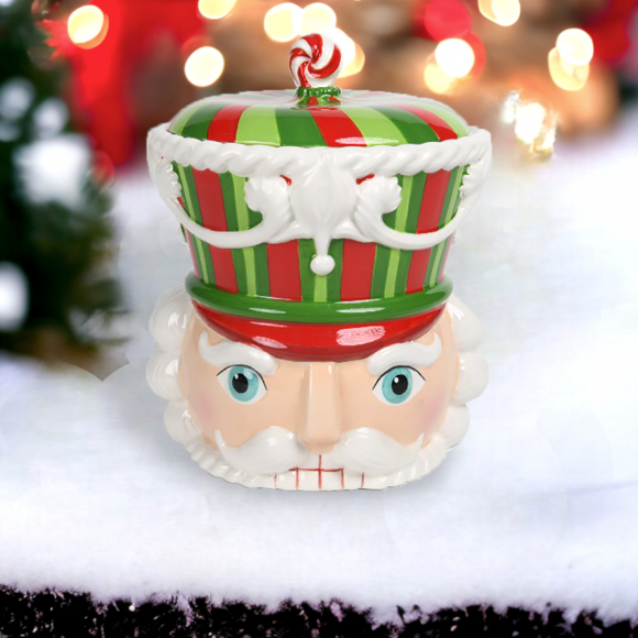 10" Red/Green Nutcracker Head Cookie Jar