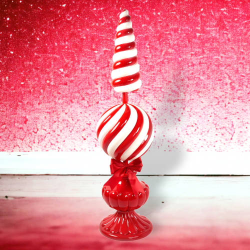 62in Peppermint Swirl Topiary Tree on Red Base