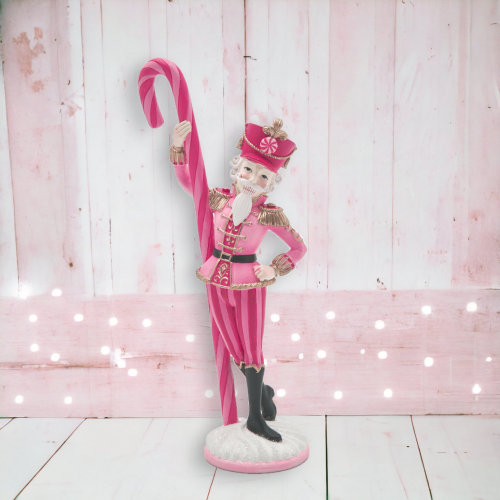 9in Pink Nutcracker w/Candy Cane - IN STOCK