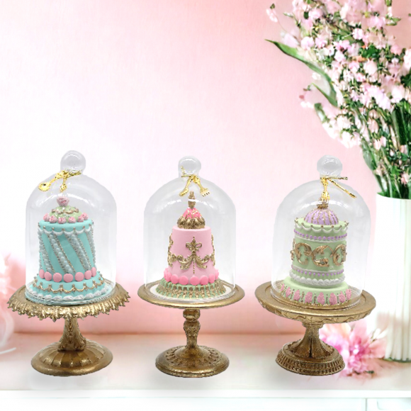 3 Asst Cakes in Cloche Orn