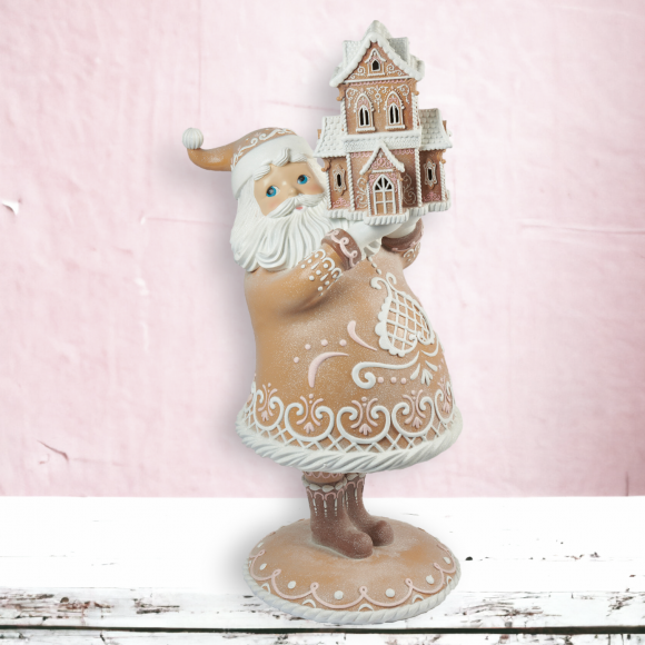 45" Gingerbread Santa w/House Display - LIMITED IN STOCK