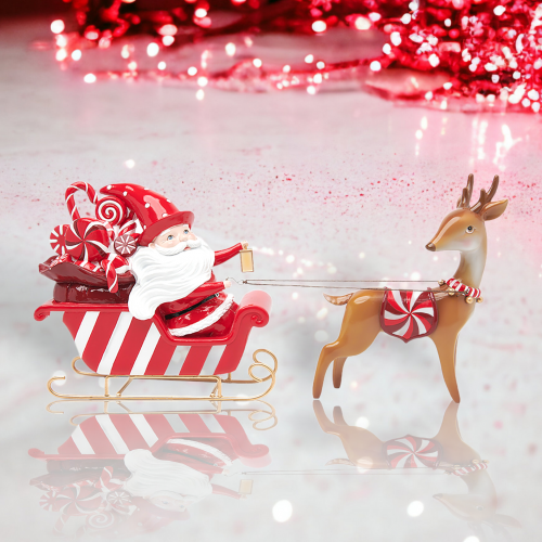Candy Cane Santa in Sled w/Reindeer