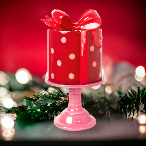 17" Red Polka Dot Gift Box Cake Stand