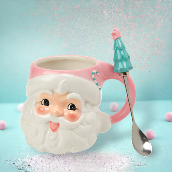 Pink Santa Head Mug w/Spoon - LOW IN STOCK - DUE JULY 2025
