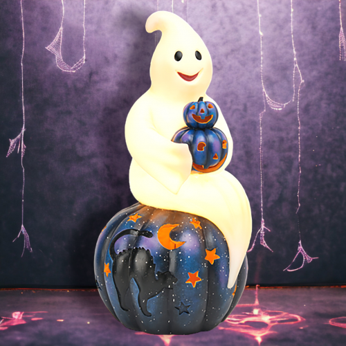 26" LED Ghost Sitting on Pumpkin