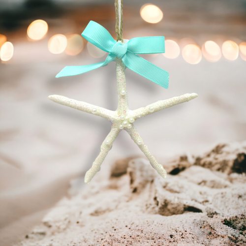White Starfish w/Blue Bow