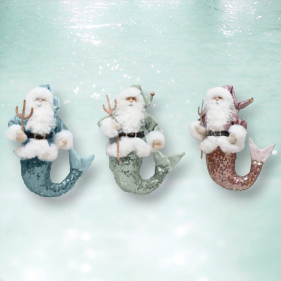 9" 3Asst Santa Merman Orn