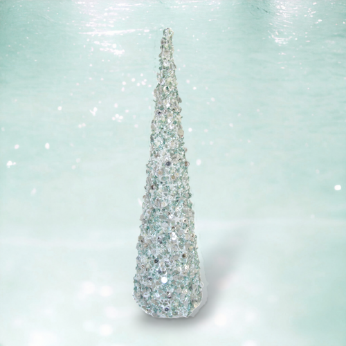 18" Natural Glitter Beaded Tree Cone