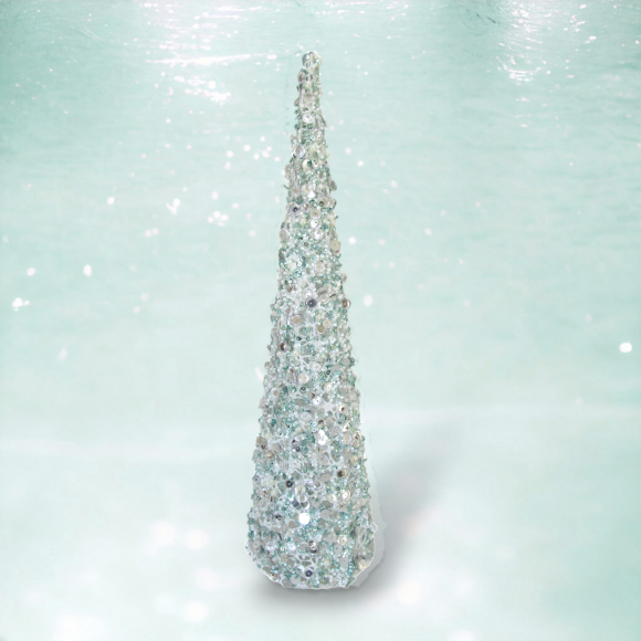 18" Natural Glitter Beaded Tree Cone