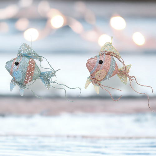 2 Asst Sequin Pink/Blue Fish Orn