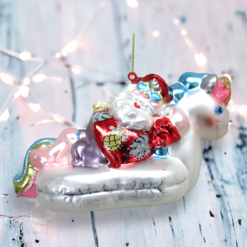 Santa in Unicorn Float Orn