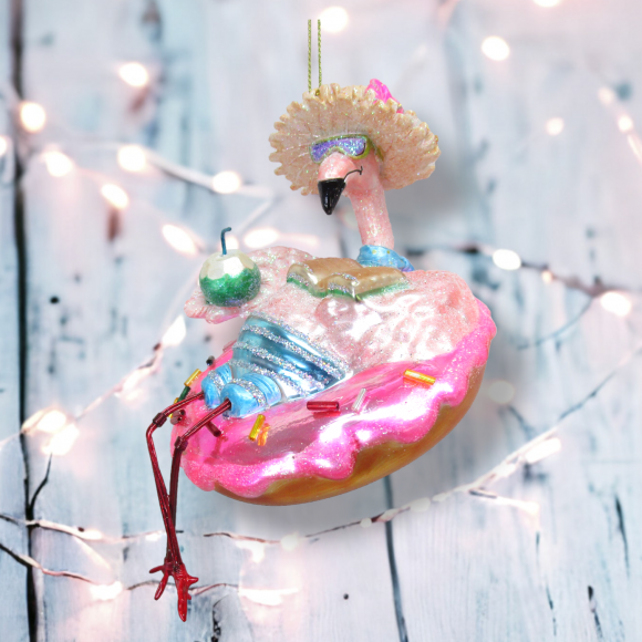 Flamingo in Pool Float Orn