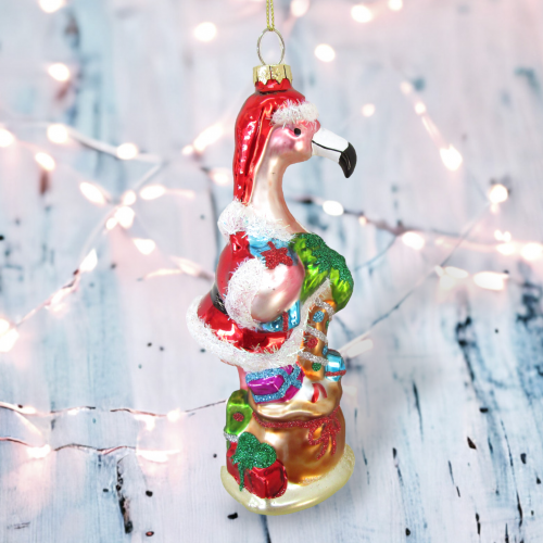 Flamingo Santa Orn
