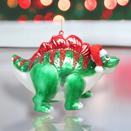 Green Dinosaur w/ Santa Cap Orn - IN STOCK