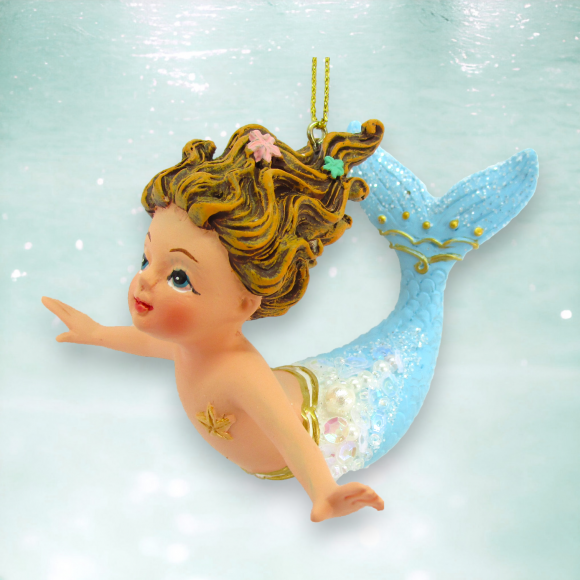 Blue Tail Mermaid Girl Orn