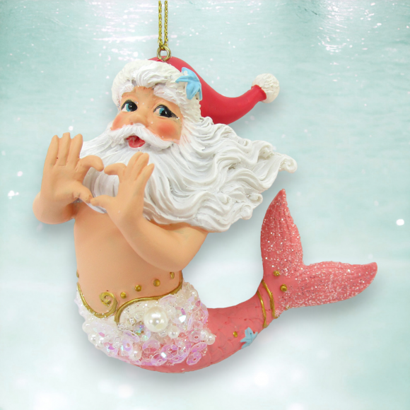 Santa Merman w/Heart Sign Orn