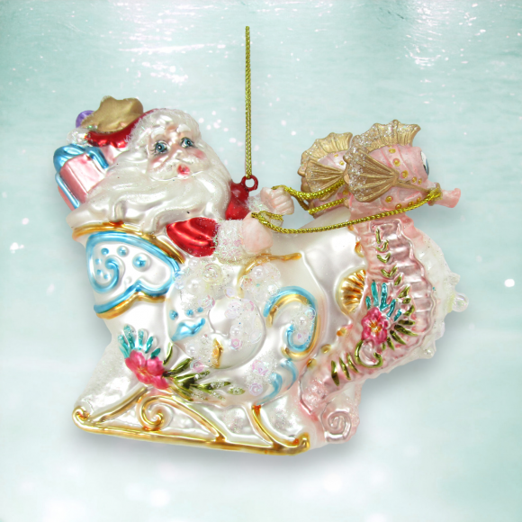 Santa in Seahorse Sled Orn