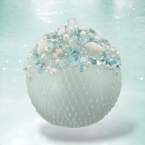 Seafoam Ball w/ Netted Jewels Orn Min/6