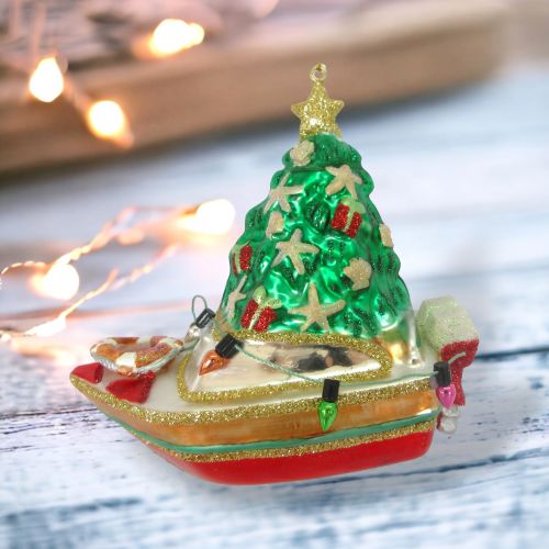 Glass Boat w/Tree orn