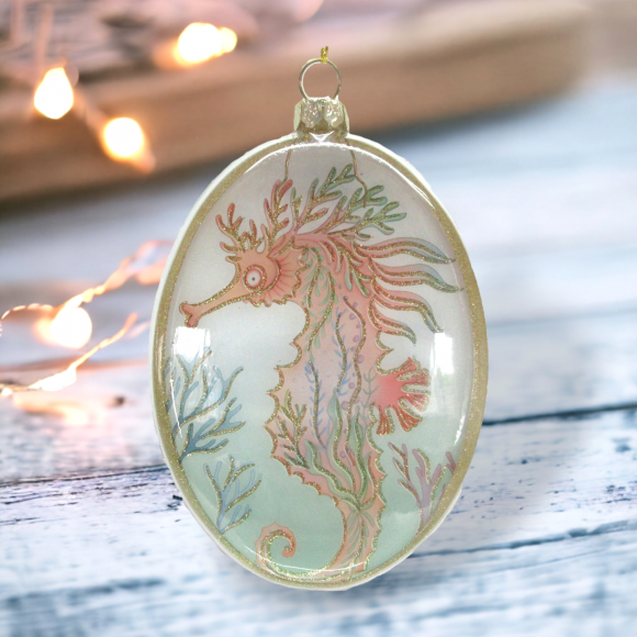 Seahorse Glass Disc Orn