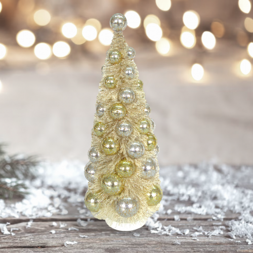 13" Cream Sisal Tree w/Gld/Chmp Balls