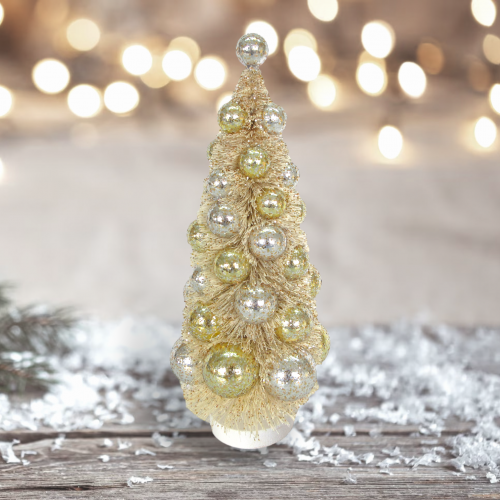 11" Cream Sisal Tree w/Gld/Chmp Balls