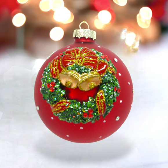 Wreath w/Bells Red Orn - IN STOCK