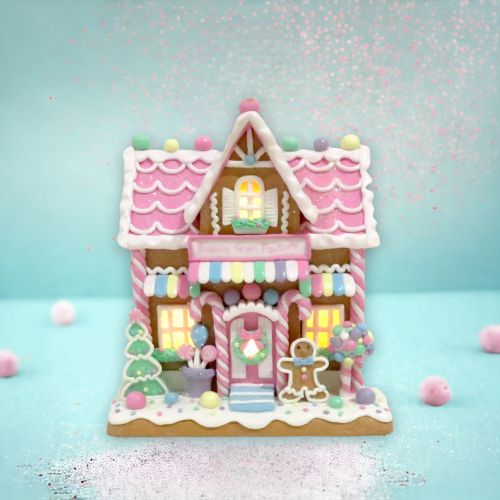 9in Pink Candy House w/LED - IN STOCK