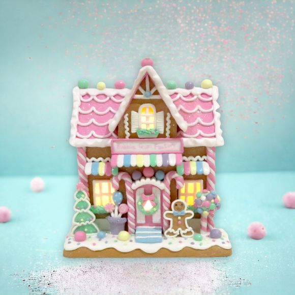 9in Pink Candy House w/LED - IN STOCK