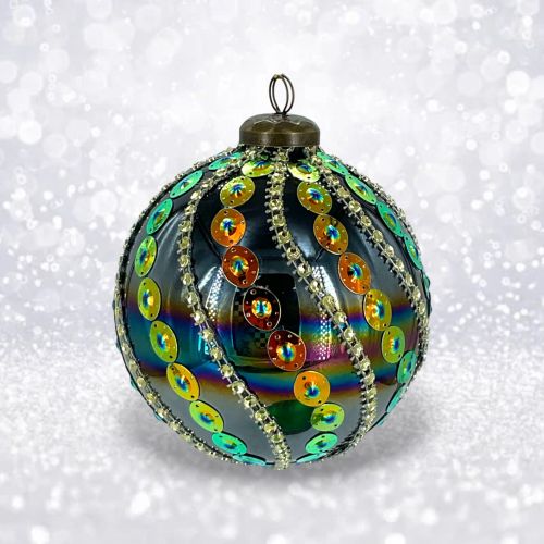 Sequin Stripe Peacock Orn Min/6