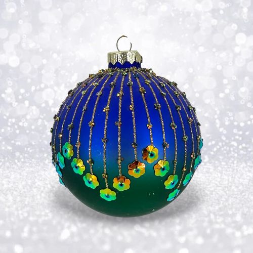 Blue Sequin Peacock Orn Min/6