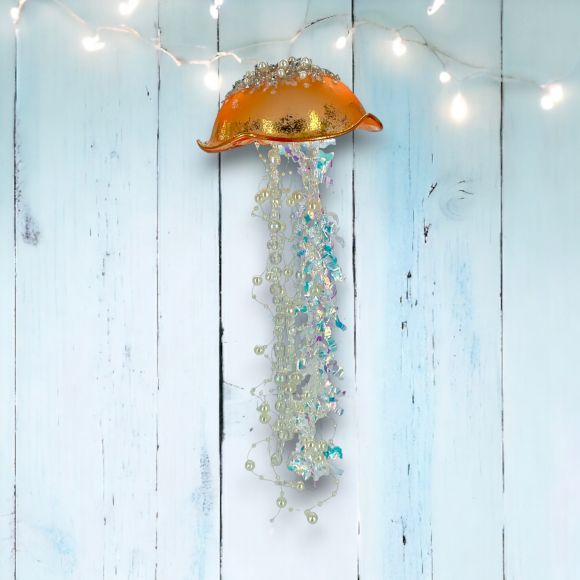 13in Orange Jellyfish Orn Min/6