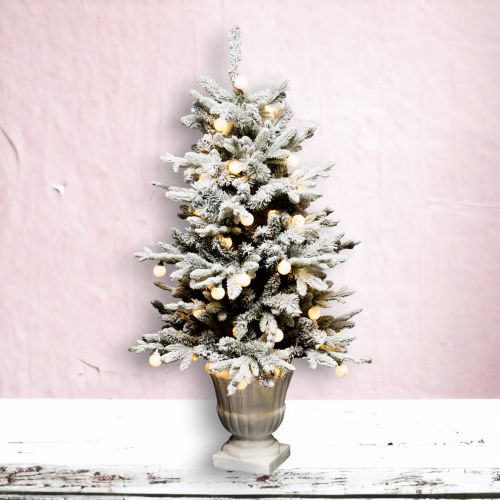 LED Flocked Tree in Wht Urn
