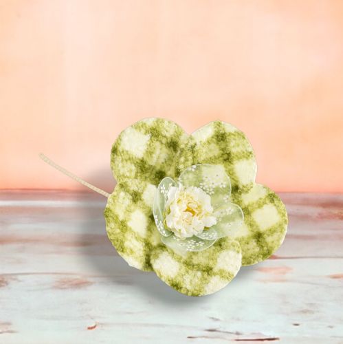 14in Green Plaid Flower Stem Min/4