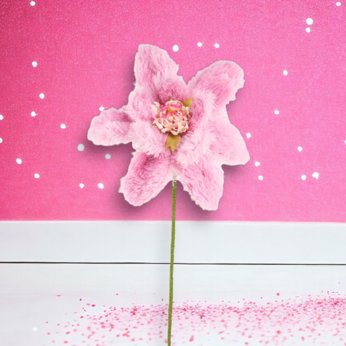 15in Pink Fur Flower Stem Min/4