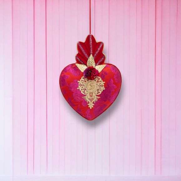 14in Pink / Gold Hanging Heart Min/2