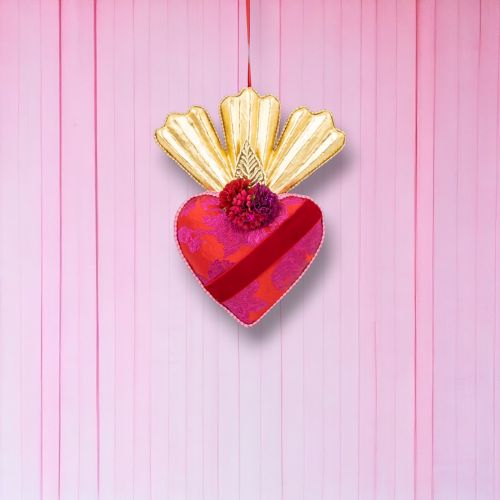 10in Pink w/Gold Crown Heart Orn Min/4